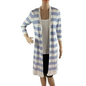 Talbots Petite Open Front Striped Duster Cardigan Blue White Size SP